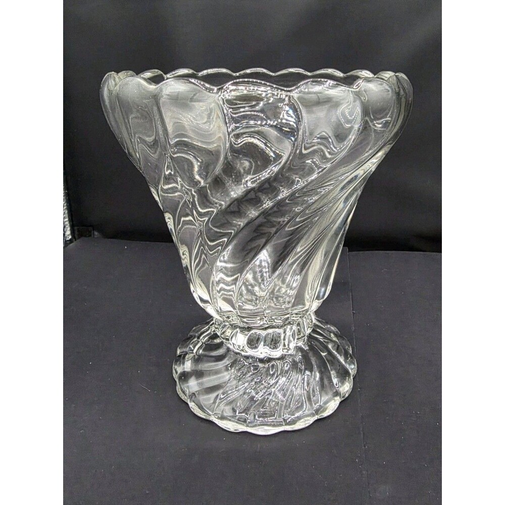 Fostoria Colony Clear Glass Cupped Vase 7¼” Footed Scalloped Vintage EUC